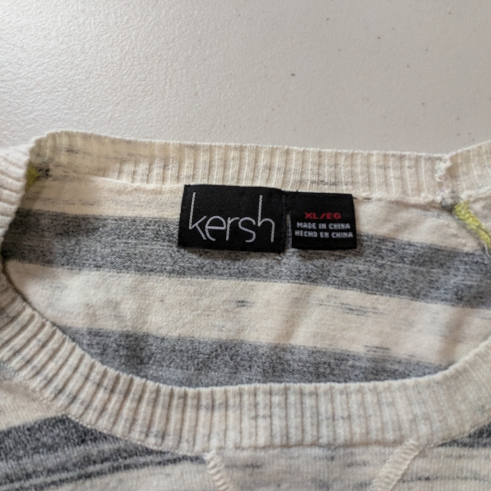 KERSH SWEATER Lightweight STRIPED NEON YELLOW TRIM - Picture 5 of 9